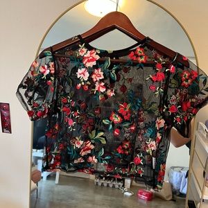 SHEIN Sheer Flowery Crop Top